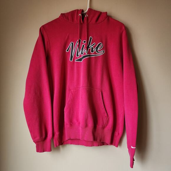 Nike Pullover Sweatshirt Womens Size Large Hoodie Spellout Pink Drawstring - Picture 1 of 9